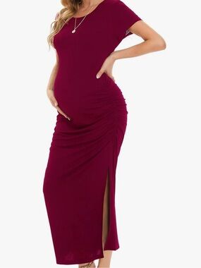 Women's Maternity Dresses - Ruched Side Slit